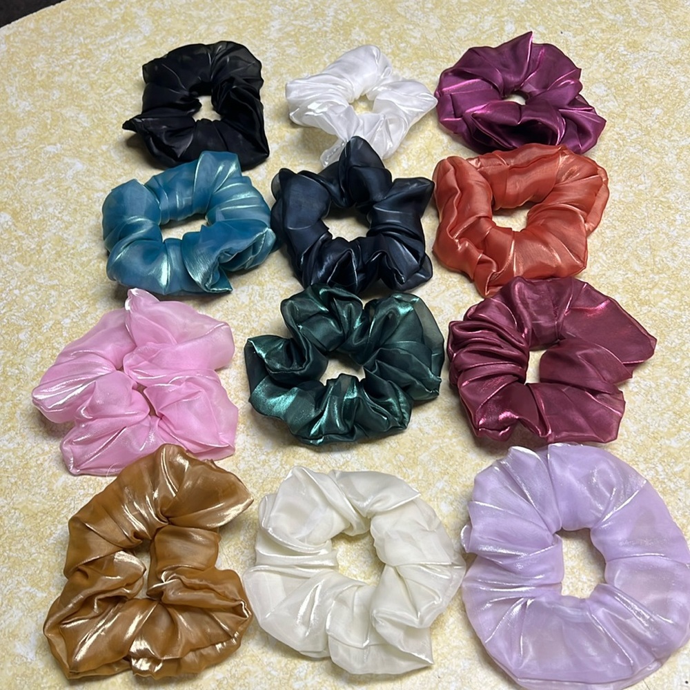 NWOT Hair scrunchies , 12 count , silky assorted colors